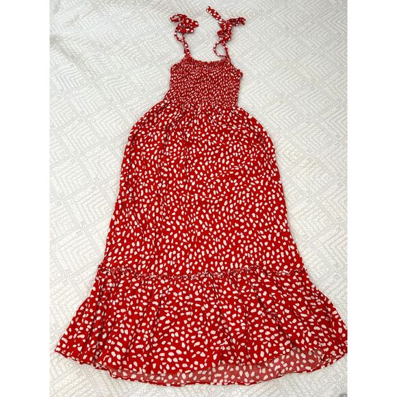 Cheetah Print Strappy Summer Maxi Sundress Women's Size Large Orange Red White - Picture 2 of 5